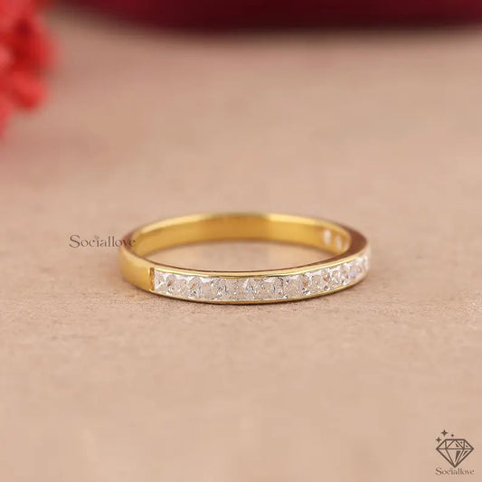 Princess Cut Diamond Eternity Band 14K Gold Dainty Stackable Wedding Ring Minimalist Half Eternity Anniversary Band Bridal Jewelry for Her.