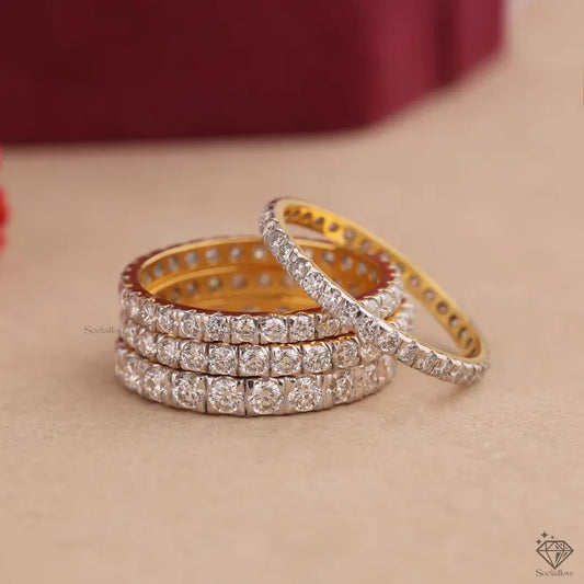 Shared Prong Lab Grown Diamond Eternity Ring Certified Round Cut Wedding Band 1.8mm - 3.0mm 14K Gold Anniversary Band.