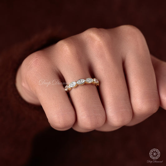 Bezel Set Oval Cut Lab Grown Diamond Wedding Band, East to West Full Eternity Band, Matching/Stacking Band, Comfort Fit Band, Proposal Ring