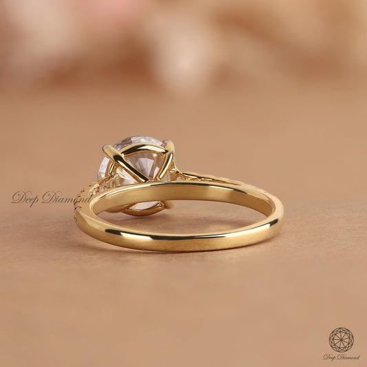 2 Ct Round Diamond Ring, IGI Certified Lab Grown Diamond Engagement Ring, Side Pave set Wedding Ring, Excellent cut Ring, Comfort Fit Ring