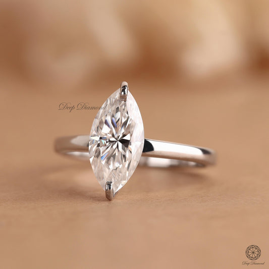 Marquise cut Lab Grown Diamond Ring, 1 - 3 CT Lab Created Diamond Engagement Ring, IGI Certified Marquise Ring, Daily Wear Ring For Women
