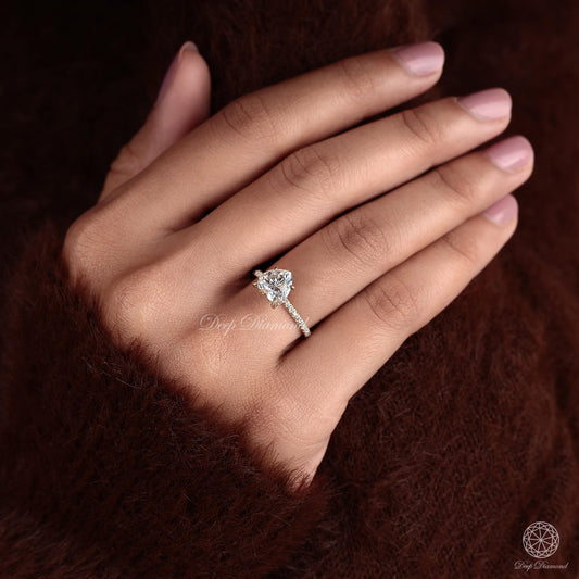 Heart Shape Diamond Engagement Ring, Hidden Halo Wedding Ring, 1 - 3 CT IGI Certified Lab Created Diamond Ring, Valentine's Day Gift For Her