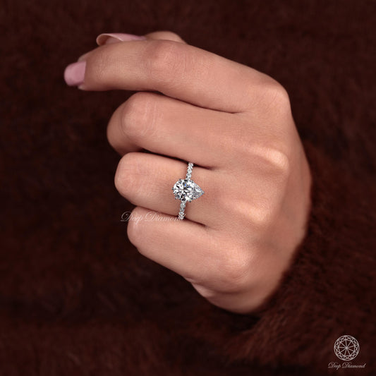 Pear Cut Lab Grown Diamond Ring, Comfort Fit Solitaire Ring, Engagement Ring, IGI Certified F/VS 1–3 CT CVD Diamond Ring, Anniversary Ring