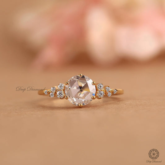 Round Rose Cut Diamond Engagement Ring, Snowdrift Ring, 1–2 CT Lab Created Diamond Ring, Fancy Cut Wedding Ring, Anniversary Ring for Wife
