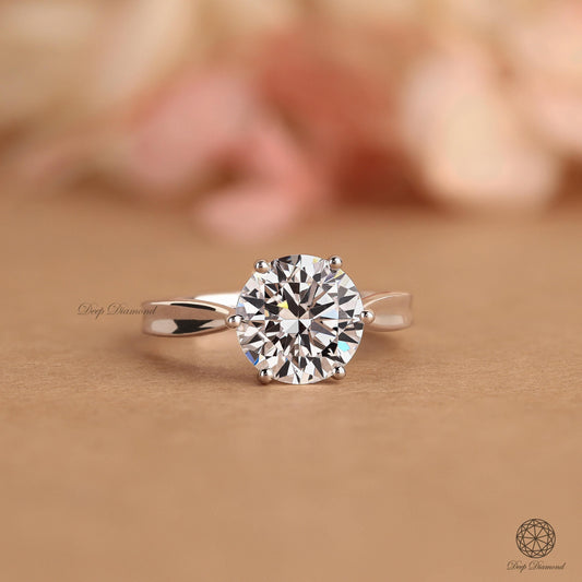 Round Cut Lab Grown Diamond Engagement Ring, 1–3 CT Brilliant Diamond Ring, IGI Certified E/VS1 Diamond Solitaire Ring, Bridal Ring Gift