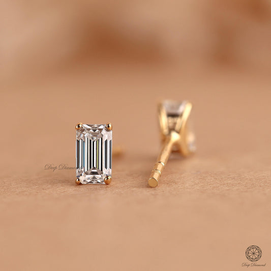Emerald cut Diamond Studs, 0.25 Ct Lab Grown Diamond Stud Earrings For Women, Solitaire Screw Back/Push Back Studs, Anniversary Gift For Her