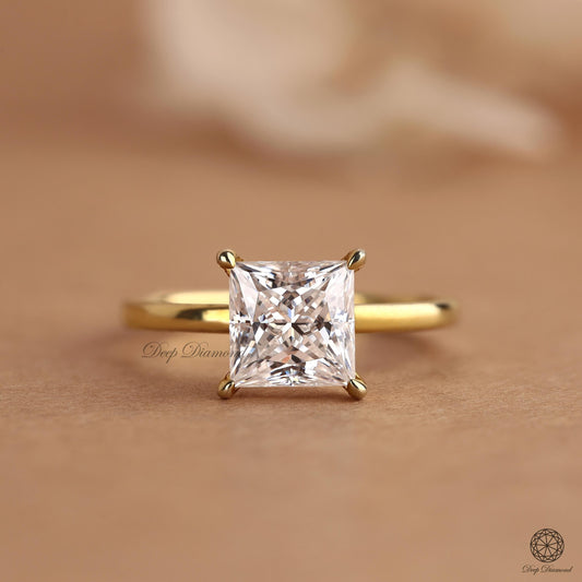 2 CT Princess Cut Lab Grown Diamond Ring, Engagement Ring for Women, IGI Certified Square Diamond Solitaire Ring, Wedding Ring, Bridal Ring