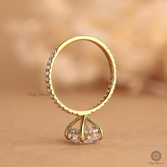 Oval Diamond Hidden Halo Ring, IGI Certified 1 to 3 Ct Lab Created Diamond Engagement Ring, Side Pave set Ring, Anniversary/Proposal Ring