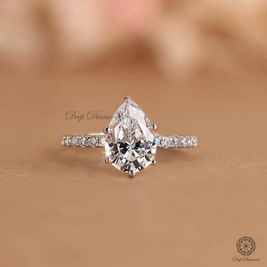 Pear Cut Lab Grown Diamond Ring, Comfort Fit Solitaire Ring, Engagement Ring, IGI Certified F/VS 1–3 CT CVD Diamond Ring, Anniversary Ring