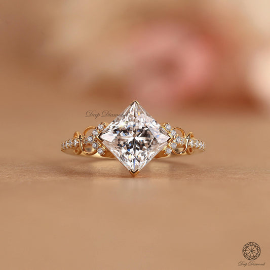 Princess Diamond Engagement Ring for Women, Vintage Style Ring, IGI Certified Lab Grown Diamond Ring, Classic Twist Design Ring, Bridal Ring