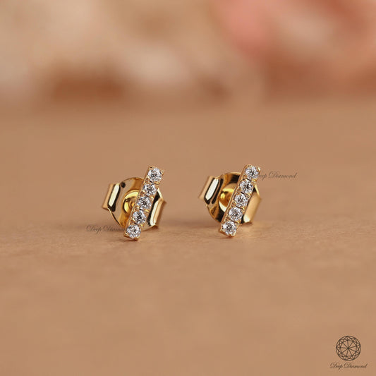 Diamond Bar Stud Earrings, Round Lab Grown Diamond Bar Earrings, Tiny Vertical Bar Studs For Her, Push Back/Screw Back Studs, Birthday Gift