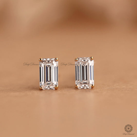 Emerald cut Diamond Studs, 0.25 Ct Lab Grown Diamond Stud Earrings For Women, Solitaire Screw Back/Push Back Studs, Anniversary Gift For Her