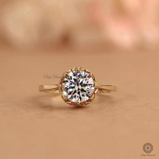 Round Brilliant Diamond Engagement Ring, Vintage Style Engagement Ring, 1–3 CT IGI Certified Lab Grown Diamond Ring, Anniversary Ring Gift