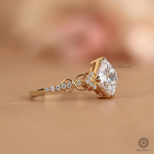 Princess Diamond Engagement Ring for Women, Vintage Style Ring, IGI Certified Lab Grown Diamond Ring, Classic Twist Design Ring, Bridal Ring