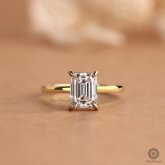 Emerald Cut Diamond Solitaire Ring, IGI Certified 1–3 Carat Lab Created Diamond Ring, Engagement Ring, Diamond Ring for Matching Band Gift