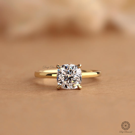 Cushion Cut Diamond Engagement Ring, IGI Certified 1–3 Carat Lab Created Diamond Ring, Low Profile Solitaire Ring, Comfort Fit Bridal Ring