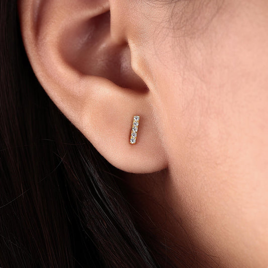 Diamond Bar Stud Earrings, Round Lab Grown Diamond Bar Earrings, Tiny Vertical Bar Studs For Her, Push Back/Screw Back Studs, Birthday Gift