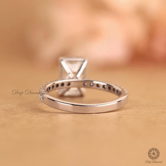 2 Carat Emerald Cut Diamond Engagement Ring, IGI Certified EF/VS1 Lab Grown Diamond Ring, Side Pave Wedding Ring, Handmade Anniversary Ring