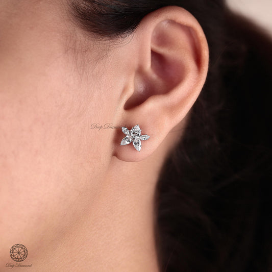 Cluster Diamond Stud, Marquise and Pear cut Lab Grown Diamond Studs, Five Stone Studs, Wedding Stud, Push Back/Screw Back Earrings For Women