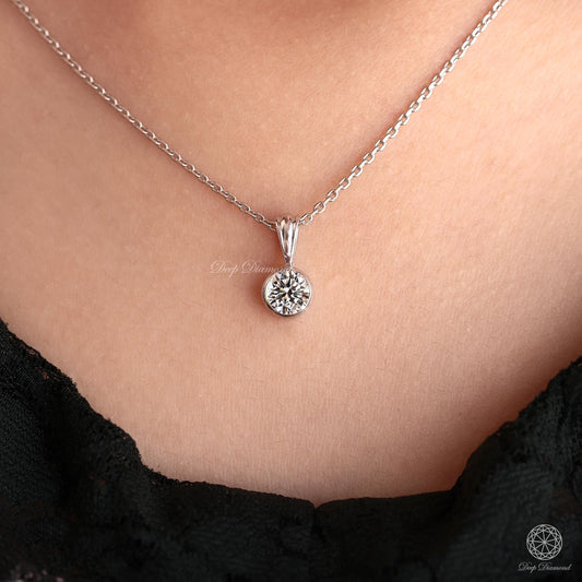 Round Lab Grown Diamond Pendant For Women, Bezel set Solitaire Pendant, IGI Certified 1 to 2 CT Diamond Charm, Wedding Pendant, Gift For Her
