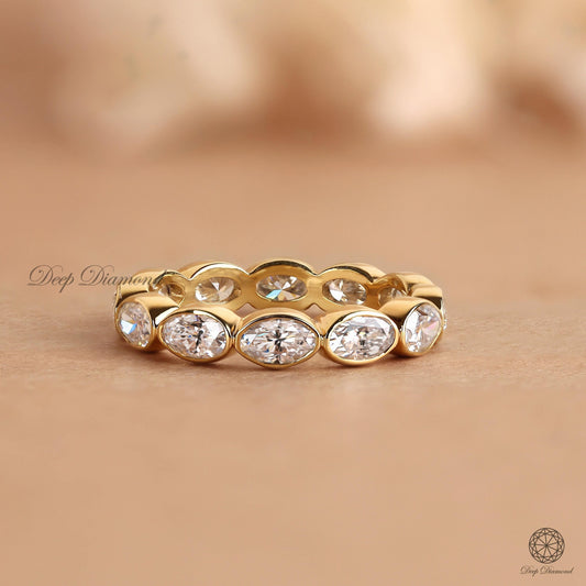 Bezel Set Oval Cut Lab Grown Diamond Wedding Band, East to West Full Eternity Band, Matching/Stacking Band, Comfort Fit Band, Proposal Ring