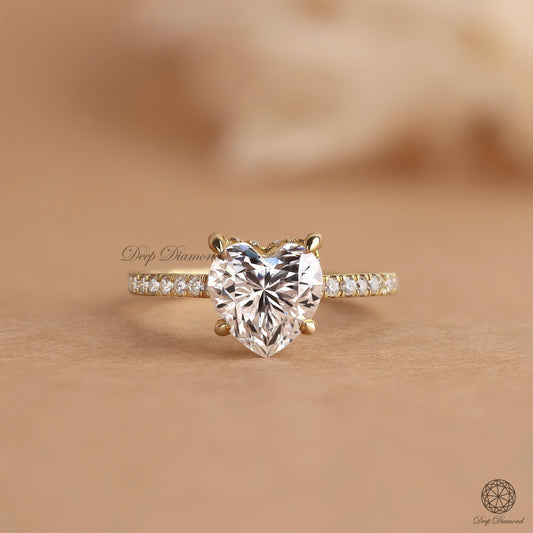 Heart Shape Diamond Engagement Ring, Hidden Halo Wedding Ring, 1 - 3 CT IGI Certified Lab Created Diamond Ring, Valentine's Day Gift For Her