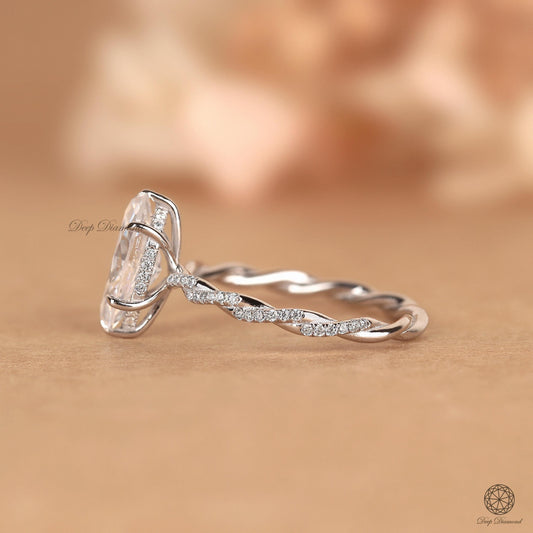 Marquise Cut 2 CT Lab Grown Diamond Engagement Ring, Hidden Halo Twist Band Ring, Anniversary or Birthday Gift for Women