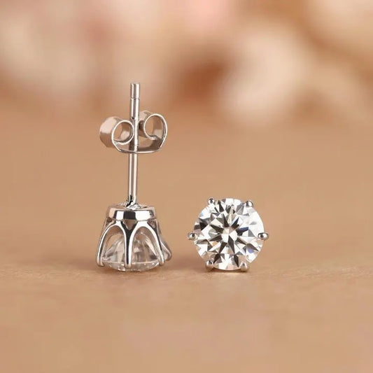 Round Lab Grown Diamond Stud Earrings, 0.25 - 2 CT Excellent Cut Diamond Stud, Comfort Fit Screw Back/Push Back Stud, Diamond Stud For Women