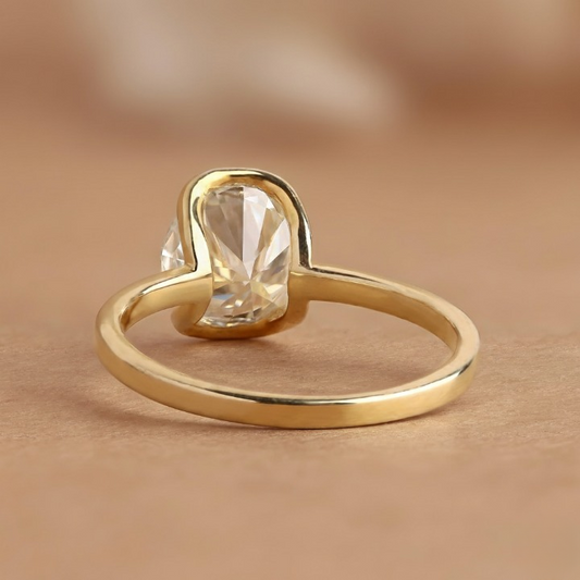 Modern Half-Bezel Round Brilliant Solitaire Ring in 14K Gold Unique Wedding Ring Anniversary & Valentine Day Gift for Her.