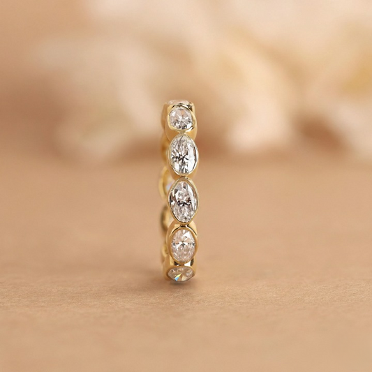 East-to-West Oval Bezel Eternity Band - Lab Grown Diamond Wedding Ring - 14K Gold Full Eternity Stacking Band - Modern Minimalist Comfort Fit Valentine Day Gift for her.