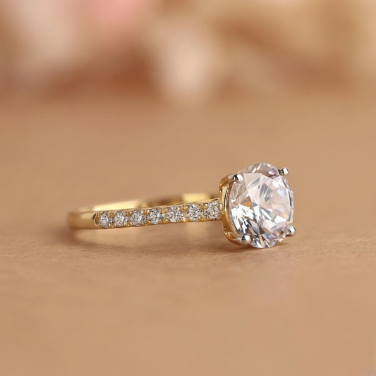 2 CT Round Lab Grown Diamond Engagement Ring - IGI Certified Pave Wedding Ring Valentine Day Gift for her.