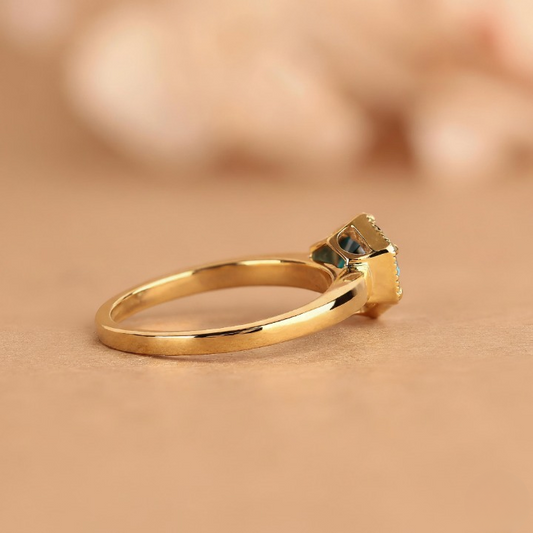 Vivid Blue Lab Grown Diamond Engagement Ring Round Cut Fancy Blue Diamond Solitaire 14K Gold Milgrain Wedding Ring Unique Anniversary & Valentine Day Gift
