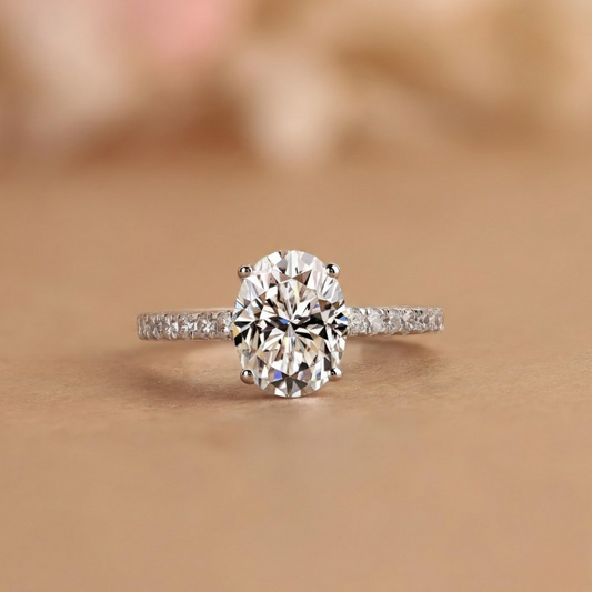 2 CT Oval Cut Lab Grown Diamond Engagement Ring - IGI Certified Pave Cathedral Shank Wedding Ring Valentine Day Gift for her.