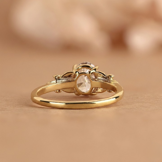 Nature Inspired Oval Lab Grown Diamond Engagement Ring IGI Certified EF VS1 Leaf Design Vintage Solitaire 14K Gold Botanical Wedding Ring Valentine Day Gift for her.