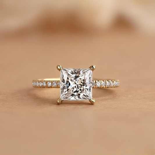 Princess Cut Lab Grown Diamond Hidden Halo Ring - IGI Certified EF/VS1 Pave Solitaire Ring Valentine Day Gift for her.