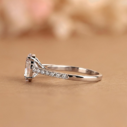 2 CT Oval Cut Lab Grown Diamond Engagement Ring - IGI Certified Pave Cathedral Shank Wedding Ring Valentine Day Gift for her.