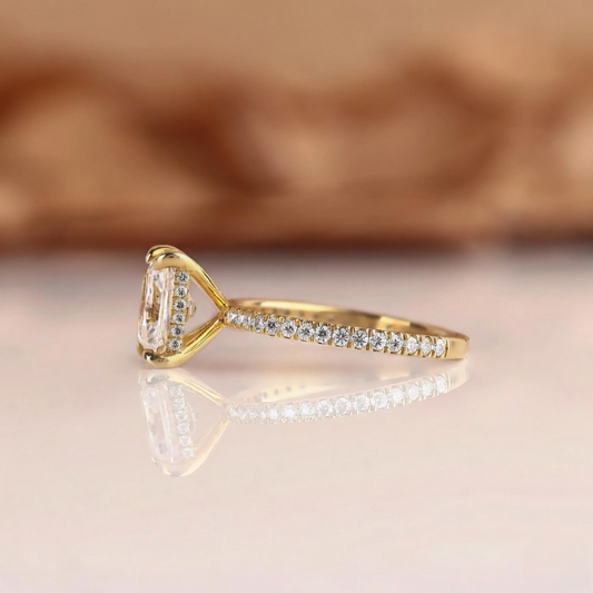 Radiant Cut Lab Grown Diamond Engagement Ring 0.5 to 3 CT Hidden Halo Solitaire 14K Gold Pave Anniversary Ring for Her Certified Diamond Valentine Day Gift for her.