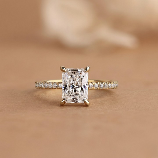 Radiant Cut Lab Grown Diamond Engagement Ring 0.5 to 3 CT Hidden Halo Solitaire 14K Gold Pave Anniversary Ring for Her Certified Diamond Valentine Day Gift for her.