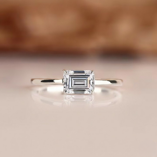 1-3 CT East to West Emerald Cut Lab Diamond Engagement Ring IGI Certified 14k White Gold Solitaire Ring Valentine Day Gift for her.