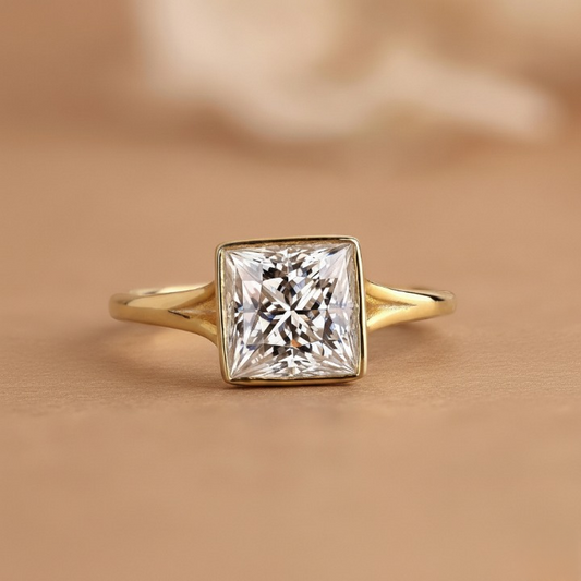 Modern Bezel Set Princess Cut Lab Grown Diamond Ring - 1-3 CT E/VS1 Solitaire Diamond Ring Proposal Ring Valentine Day Gift for her.