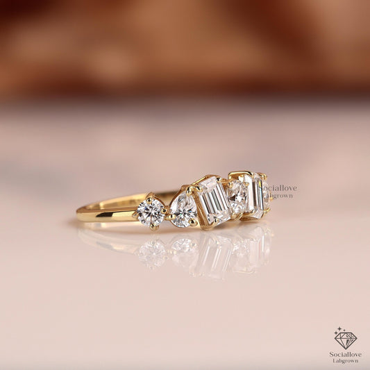 1.19 TW Lab Grown Diamond Multi Shape Wedding Band | Half Eternity Cluster Ring Wedding/Anniversary Gift for Women.