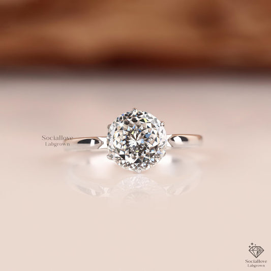 Portuguese Cut Lab Grown Diamond Engagement Ring | 1-3 CT E/VS1 Solitaire | IGI Certified Tulip Setting in 14K Gold Ring Gift for women.