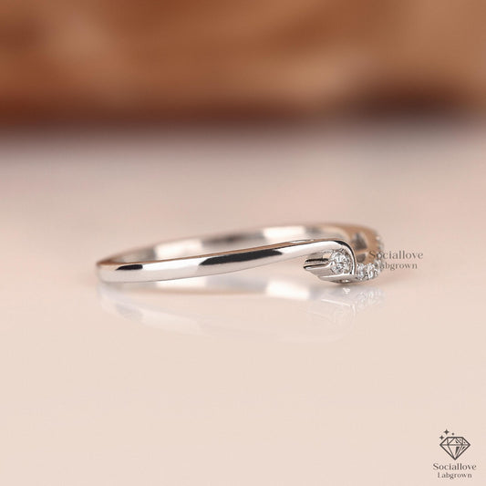 Curved Chevron Lab Diamond Wedding Band - 14K Gold Stackable Matching Ring - Bridal Anniversary Gift for her.