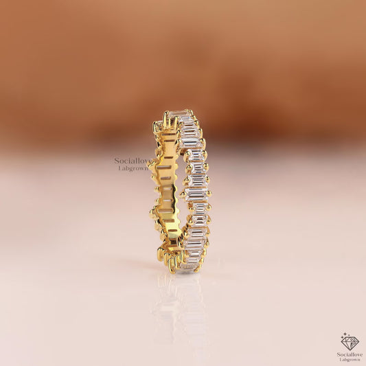 Vertical Baguette Lab Grown Diamond Full Eternity Wedding Band | 14K Gold Stackable Ring | Eco-Friendly Anniversary Gift For her.