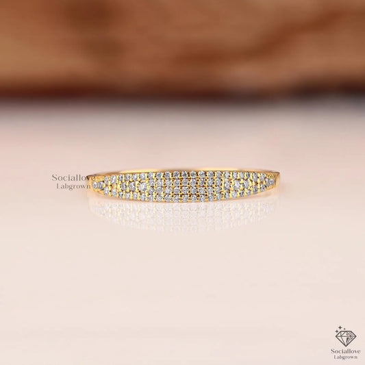 Lab Grown Diamond Pave Signet Ring | Dainty Stackable 14K Gold Wedding Band Anniversary Gift for Women.