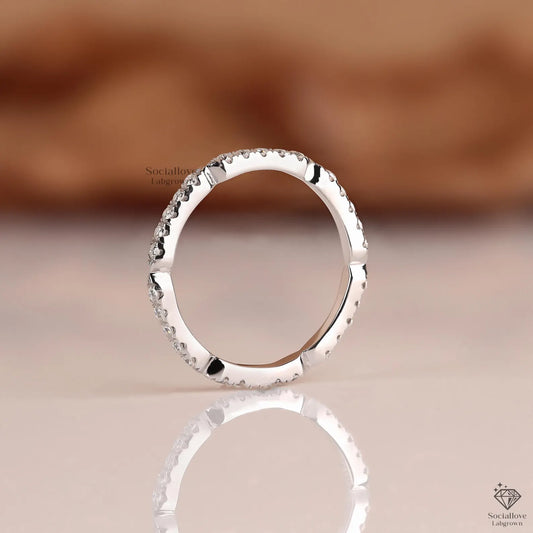 Full Eternity Stacking Bone Ring | Pave Lab Grown Diamond Stacking Band in 14K Gold Anniversary Gift for Women.
