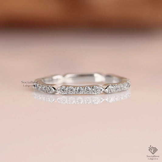 Full Eternity Stacking Bone Ring | Pave Lab Grown Diamond Stacking Band in 14K Gold Anniversary Gift for Women.