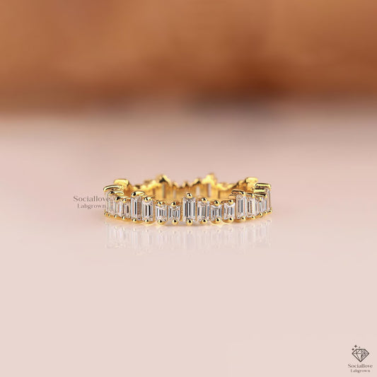 Vertical Baguette Lab Grown Diamond Full Eternity Wedding Band | 14K Gold Stackable Ring | Eco-Friendly Anniversary Gift For her.