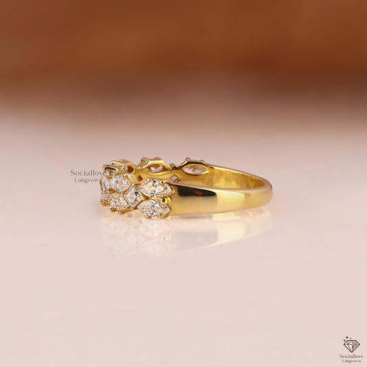 Mixed Cut Half Eternity Lab Grown Diamond Band | 14K Gold Marquise & Princess Cluster Wedding Ring Anniversary Gift for Women.