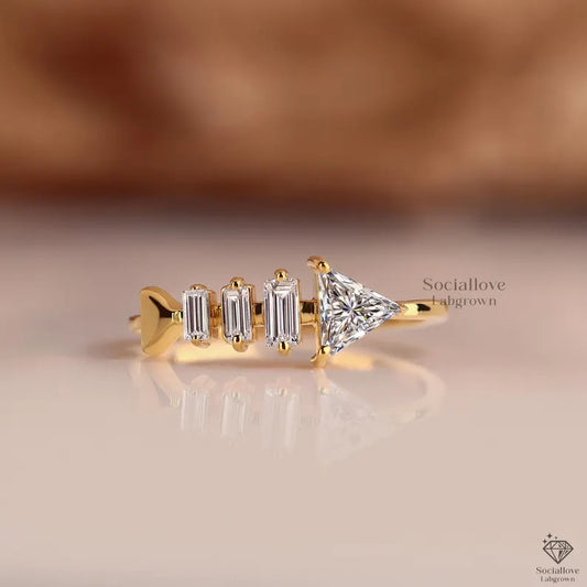 Fish Bone Lab Grown Diamond Band 0.65 TW Triangle & Baguette Geometric Wedding Ring Unique 14K Gold Comfort Fit Band Anniversary Gift for her.